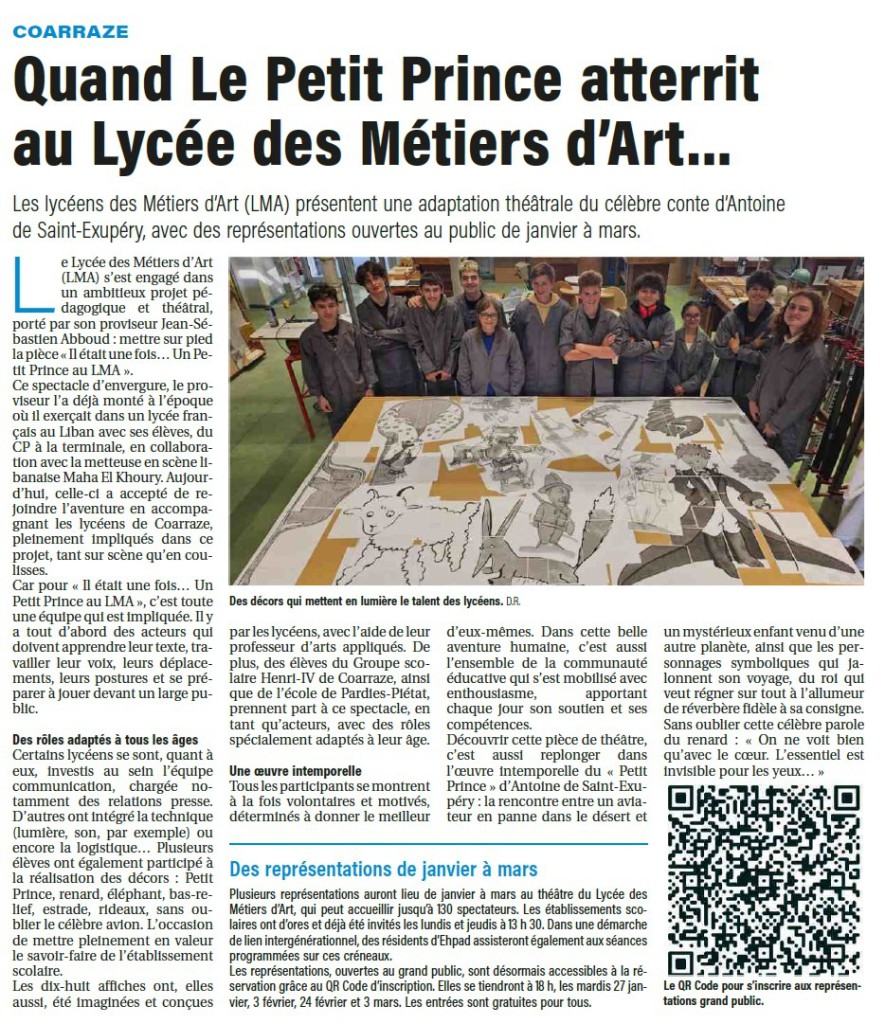 Quand Le Petit Prince atterrit au Lycée des Métiers d'Art…