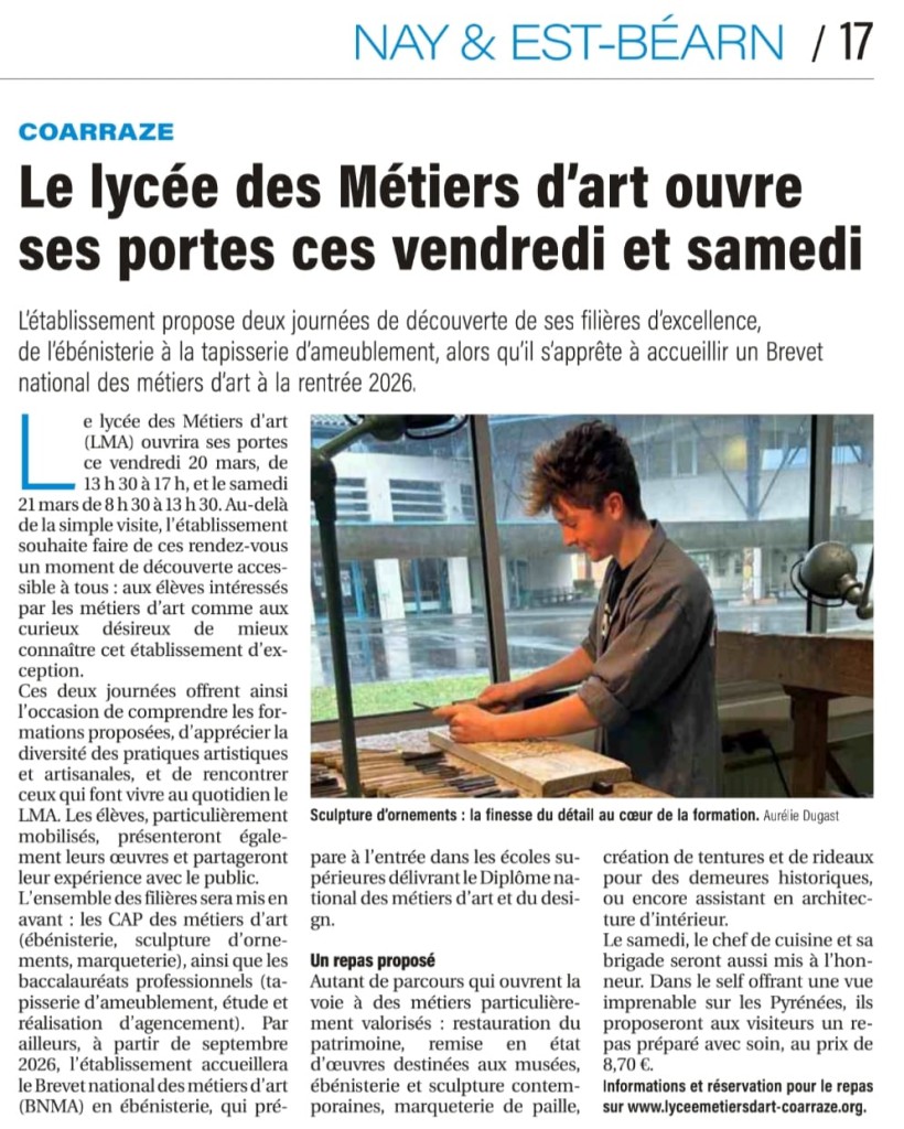 Le lycée des Métiers d'art ouvre ses portes ces vendredi et samedi