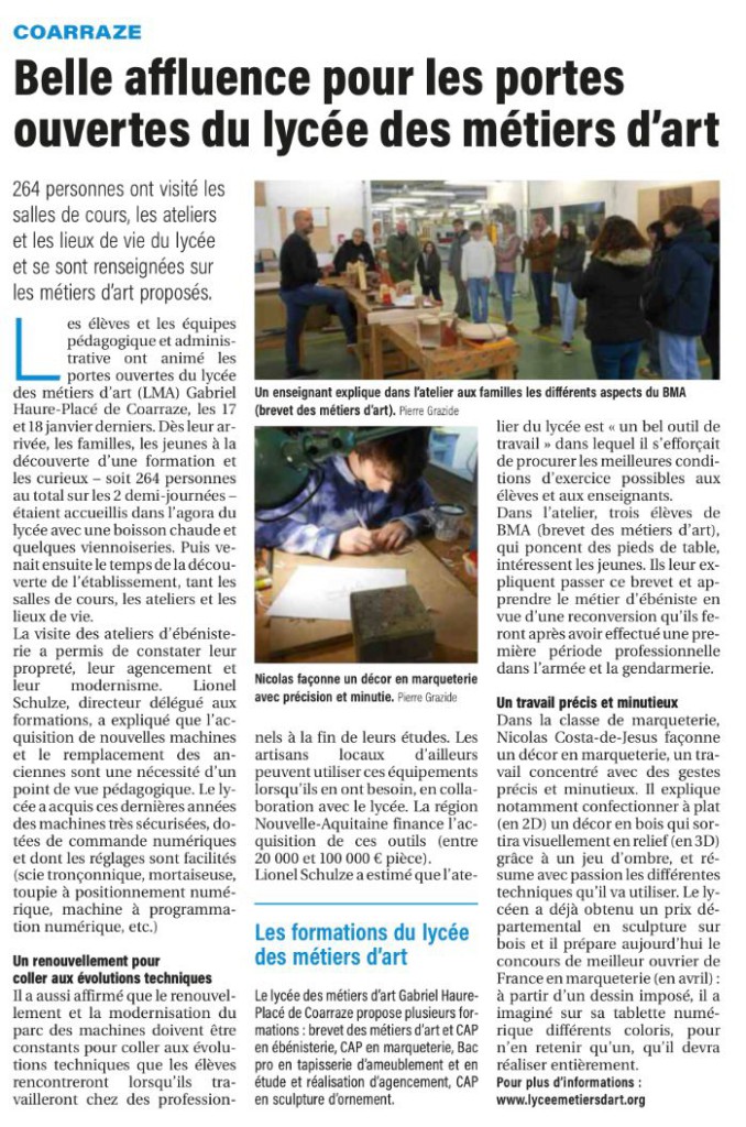 Belle affluence pour les portes ouvertes du lycée des métiers d'art