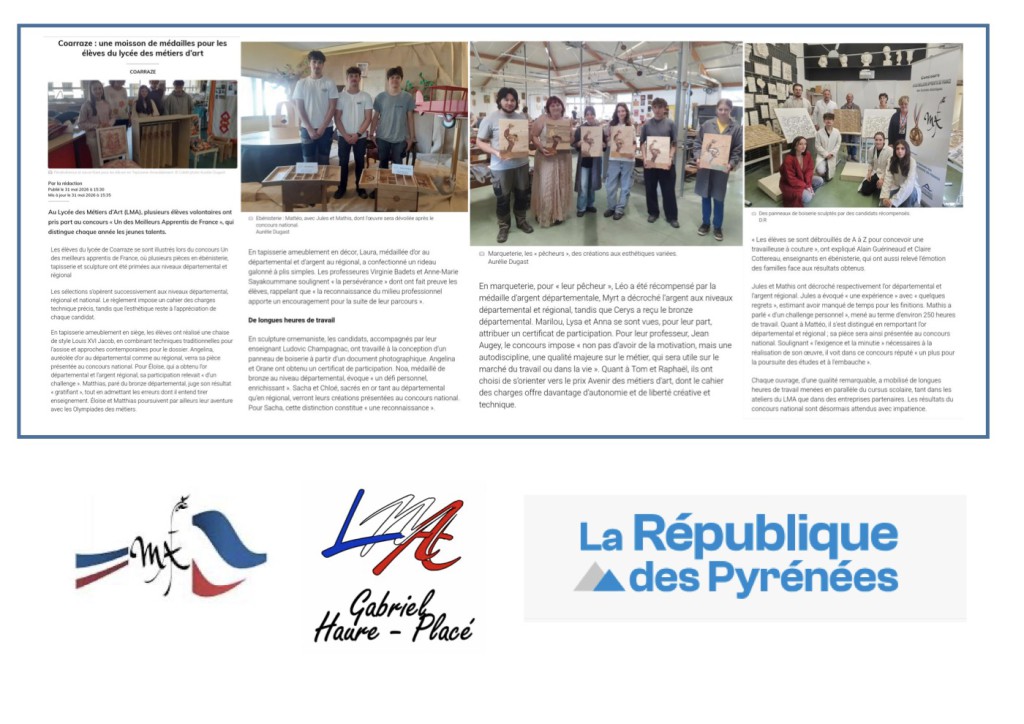 Une moisson de médailles pour les élèves du lycée des métiers d'art