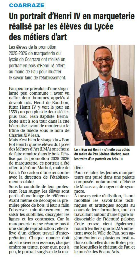 Un portrait d’Henri IV en marqueterie réalisé par les élèves du Lycée des métiers d’art
